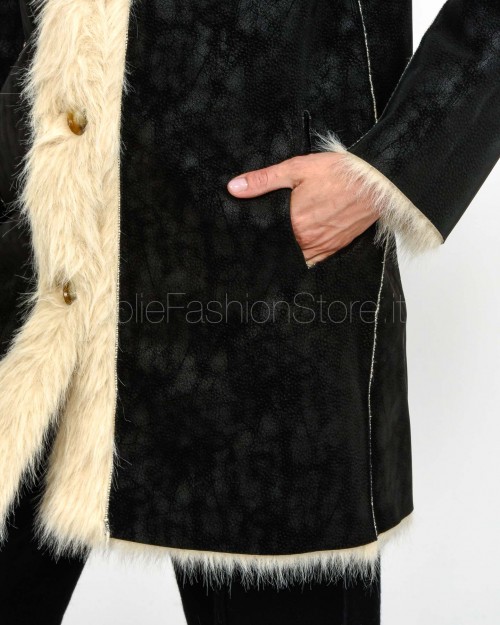 Tavus Milano Reversible Faux Fur Coat Black  25233 BLACK BEIGE