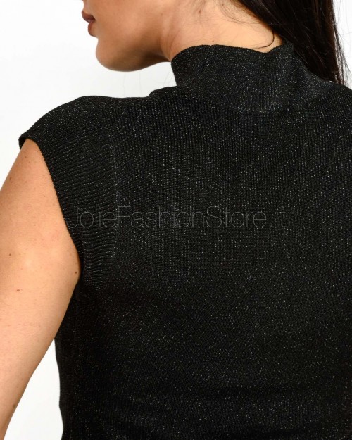 Grace & Mila Top Collo Alto in Lurex Nero  TALISMAN NOIR