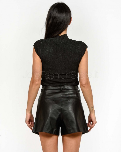 Grace & Mila Top Collo Alto in Lurex Nero  TALISMAN NOIR