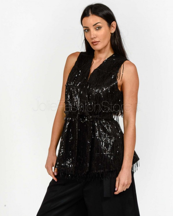 Twenty Fourhaitch Gilet Con Frange Nero  CEMILE NERO