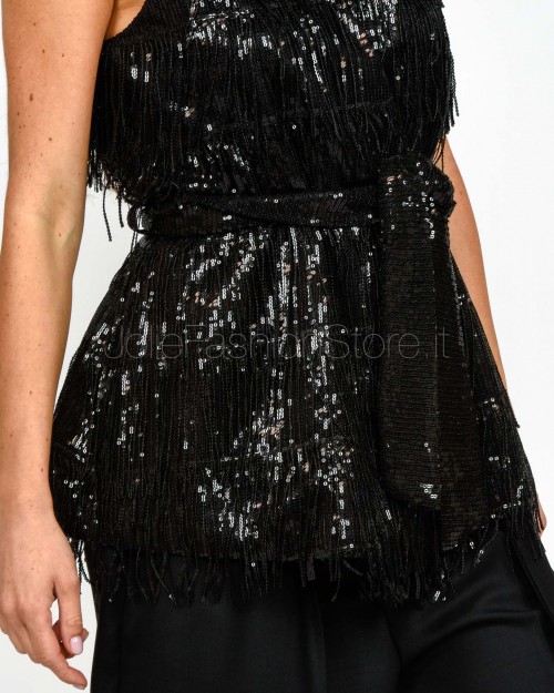 Twenty Fourhaitch GILET PAILETTES CON FRANGE, LUNGHEZZA BACINO ,FODERATO IN SATIN. CINTURA REGOLABILE IN PAILETTES Nero  CEMI...