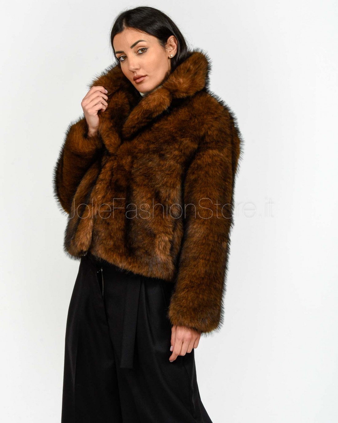 Tavus Milano Faux Fox Fur Jacket Dark Brown  25330 DARK BROWN