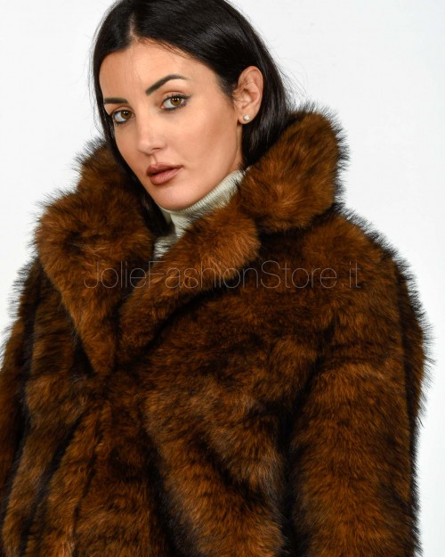 Tavus Milano Faux Fox Fur Jacket Dark Brown  25330 DARK BROWN