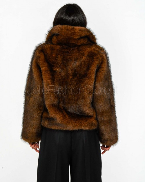 Tavus Milano Faux Fox Fur Jacket Dark Brown  25330 DARK BROWN