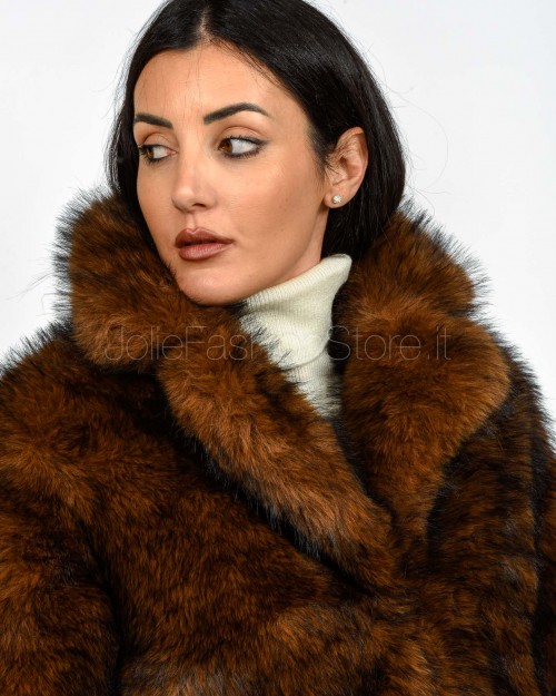 Tavus Milano Faux Fox Fur Jacket Dark Brown  25330 DARK BROWN