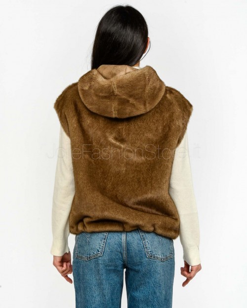 Tavus Milano Eco Pelliccia Gilet con Cappuccio Marrone  25217 BISCUIT