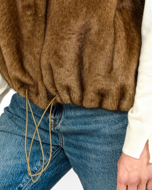 Tavus Milano Eco Pelliccia Gilet con Cappuccio Marrone  25217 BISCUIT