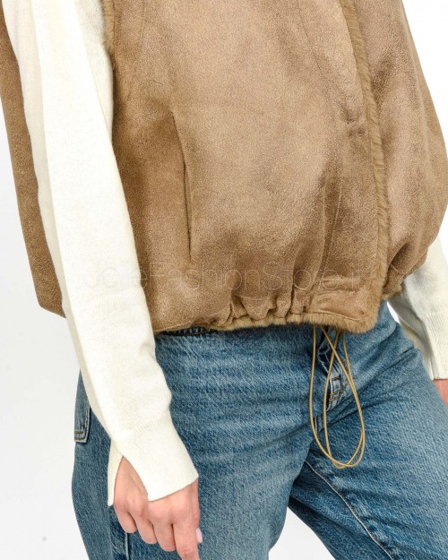 Tavus Milano Eco Pelliccia Gilet con Cappuccio Marrone  25217 BISCUIT