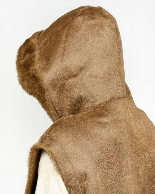 Tavus Milano Eco Pelliccia Gilet con Cappuccio Marrone  25217 BISCUIT