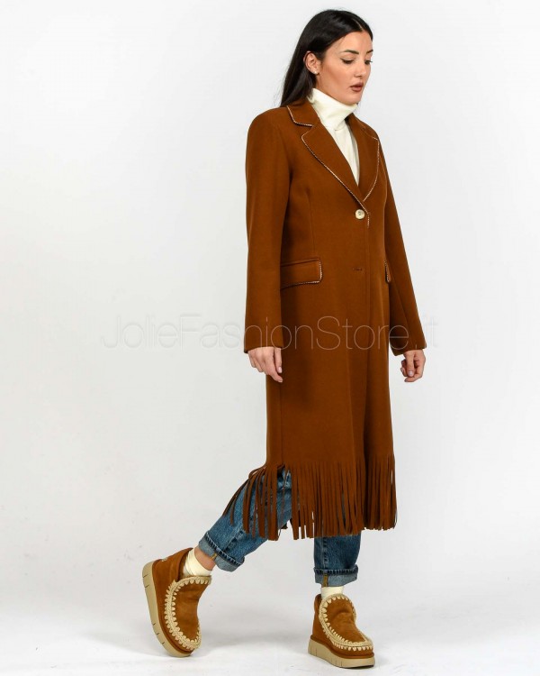 I’Min Luxury Cappotto Con Frange Marrone  RM71 BRUCIATO