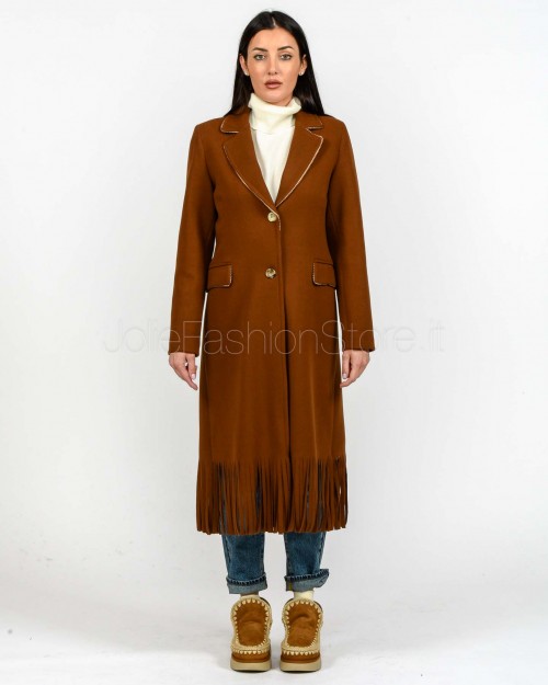 I’Min Luxury Cappotto Con Frange Marrone  RM71 BRUCIATO