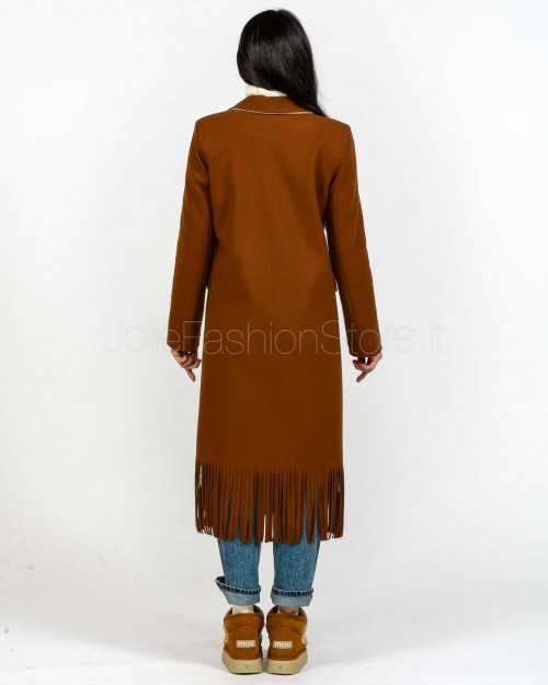 I’Min Luxury Cappotto Con Frange Marrone  RM71 BRUCIATO