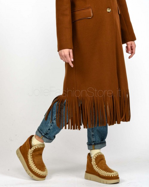 I’Min Luxury Cappotto Con Frange Marrone  RM71 BRUCIATO
