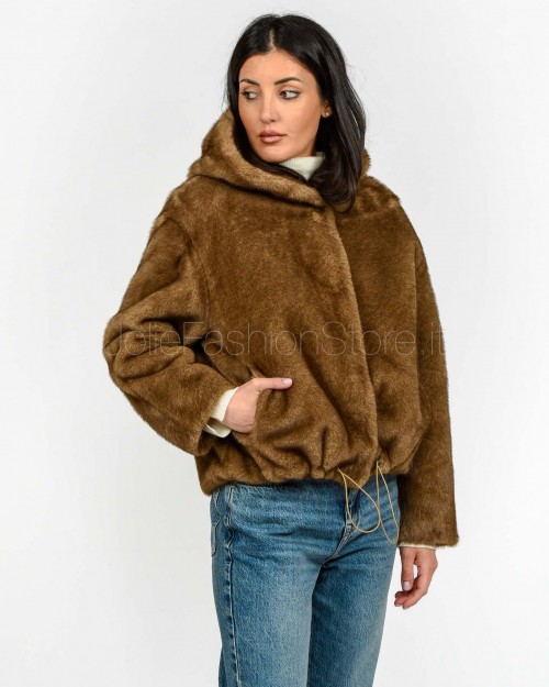 Tavus Milano Eco Pelliccia Reversibile Parka con Cappuccio Marrone  35217 BISCUIT