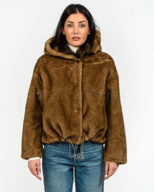 Tavus Milano Eco Pelliccia Reversibile Parka con Cappuccio Marrone  35217 BISCUIT