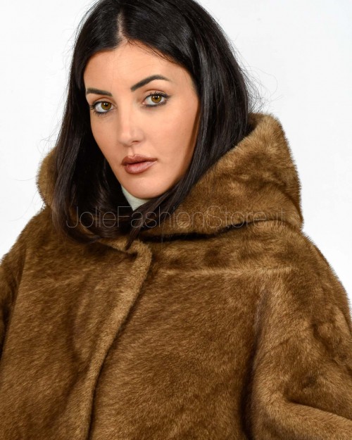 Tavus Milano Eco Pelliccia Parka con Cappuccio Marrone  35217 BISCUIT