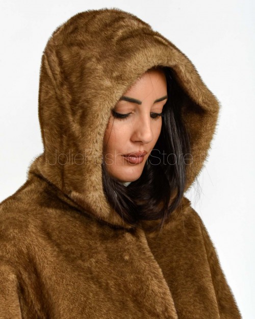 Tavus Milano Eco Pelliccia Reversibile Parka con Cappuccio Marrone  35217 BISCUIT
