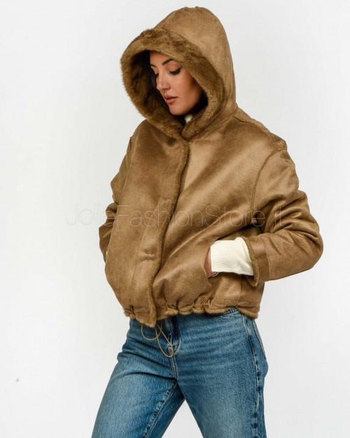 Tavus Milano Eco Pelliccia Parka con Cappuccio Marrone  35217 BISCUIT