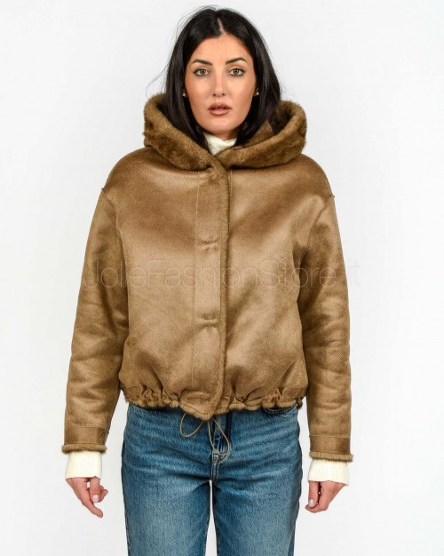 Tavus Milano Eco Pelliccia Parka con Cappuccio Marrone  35217 BISCUIT