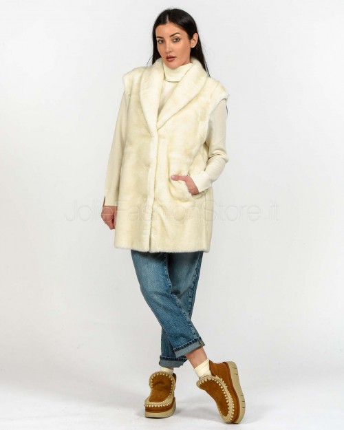 Tavus Milano Gilet Lungo Reversibile Eco Visone Bianco