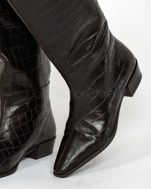 Copenhagen Chocolate Croco Print Leather Boot  CPH295 BRO