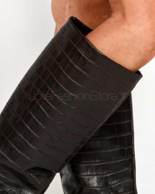 Copenhagen Chocolate Croco Print Leather Boot  CPH295 BRO