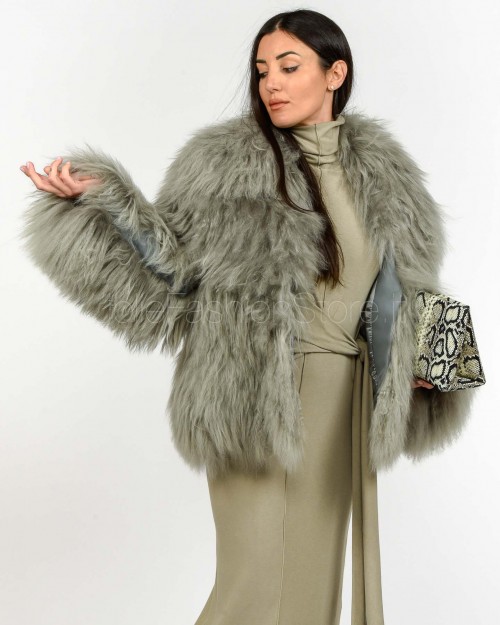 Patrizia Pepe Pelliccia Corta Voluminosa Silver Green Mongolia  2O0199 L173 S750
