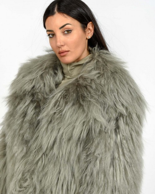 Patrizia Pepe Pelliccia Corta Voluminosa Silver Green Mongolia  2O0199 L173 S750