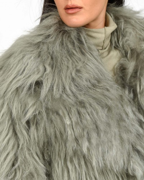 Patrizia Pepe Pelliccia Corta Voluminosa Silver Green Mongolia  2O0199 L173 S750