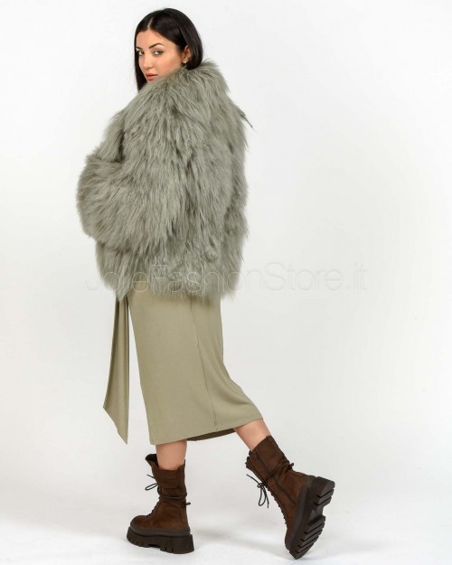 Patrizia Pepe Pelliccia Corta Voluminosa Silver Green Mongolia  2O0199 L173 S750