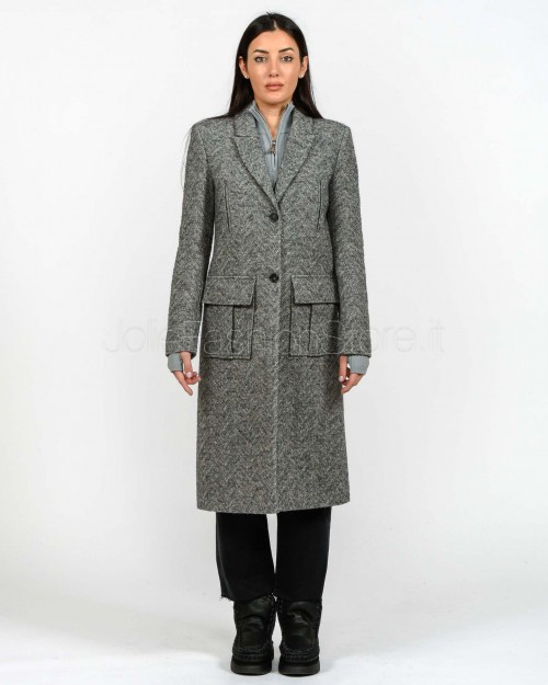 Patrizia Pepe Cappotto Midi Herringbone Gray Greige  2O0215 A670 FG50