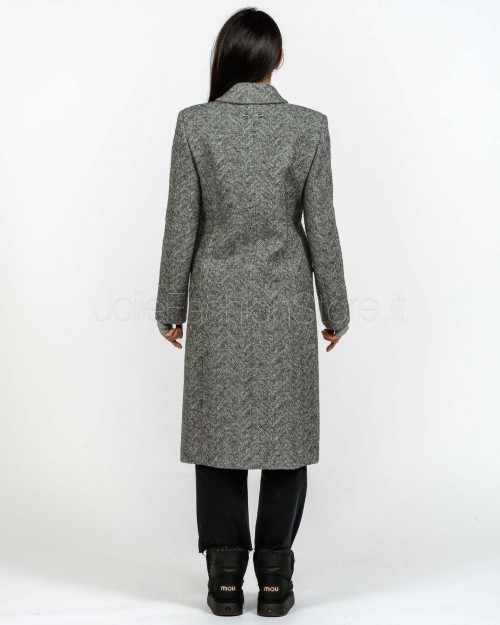 Patrizia Pepe Cappotto Midi Herringbone Gray Greige  2O0215 A670 FG50