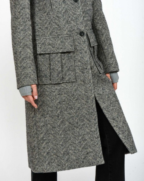 Patrizia Pepe Cappotto Midi Herringbone Gray Greige  2O0215 A670 FG50