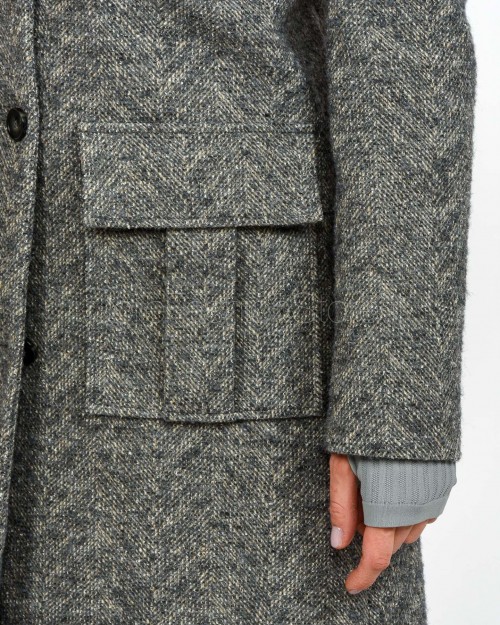 Patrizia Pepe Cappotto Midi Herringbone Gray Greige  2O0215 A670 FG50