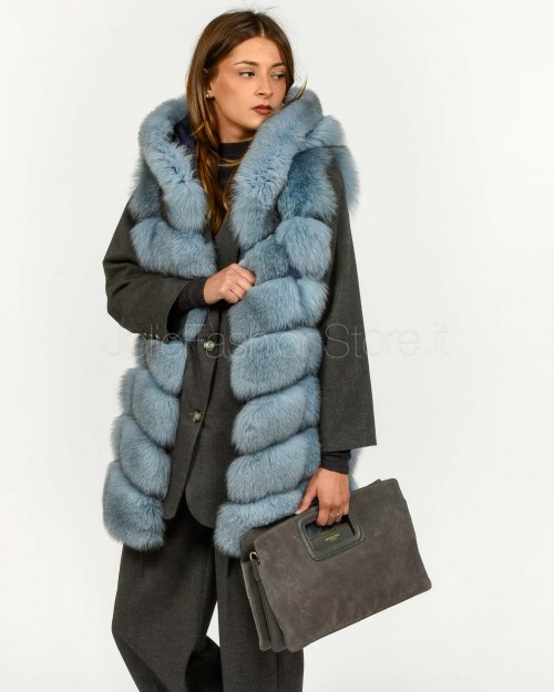 Frame Pelliccia Gilet Volpe Medio con Cappuccio Carta da Zucchero  329502 CDZ