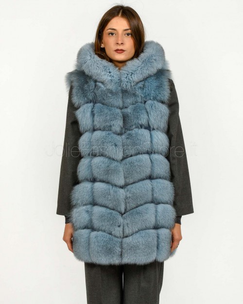Frame Pelliccia Gilet Volpe Medio con Cappuccio Carta da Zucchero  329502 CDZ