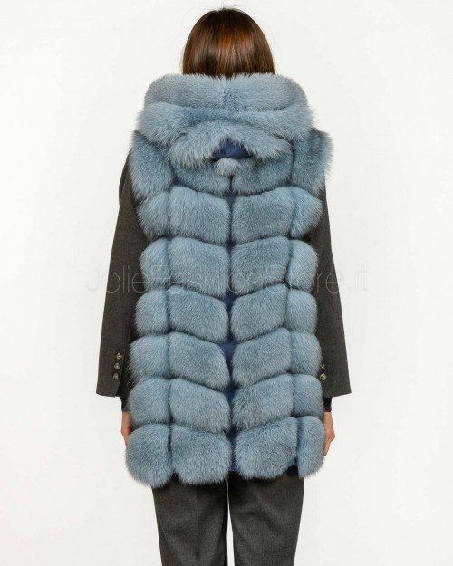 Frame Pelliccia Gilet Volpe Medio con Cappuccio Carta da Zucchero  329502 CDZ