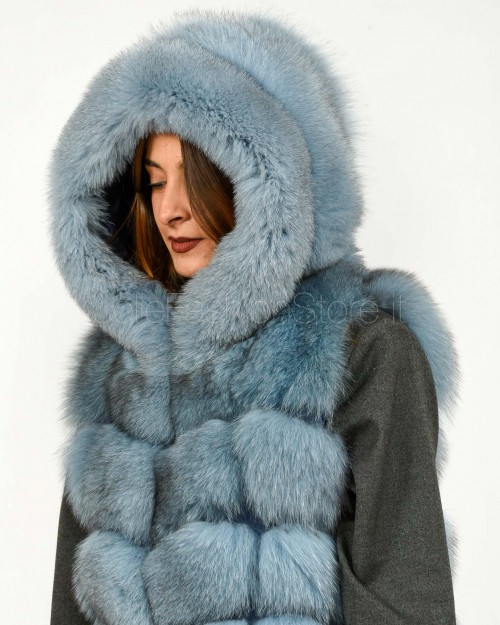 Frame Pelliccia Gilet Volpe Medio con Cappuccio Carta da Zucchero  329502 CDZ