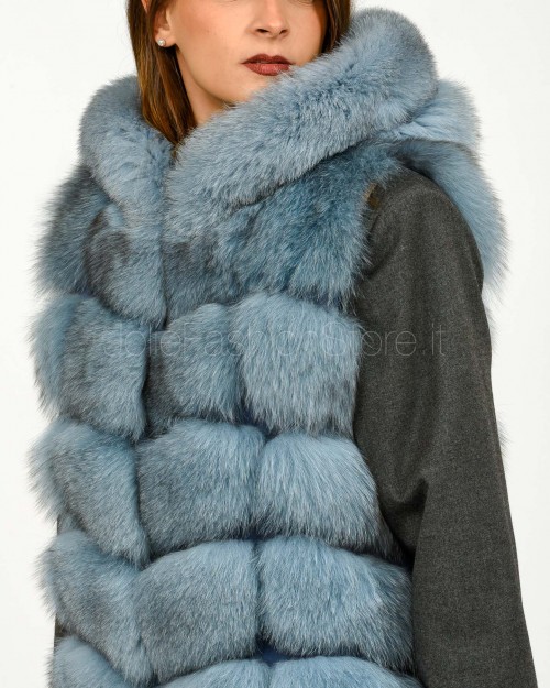 Frame Pelliccia Gilet Volpe Medio con Cappuccio Carta da Zucchero  329502 CDZ