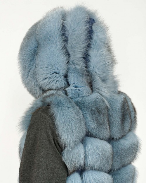 Frame Pelliccia Gilet Volpe Medio con Cappuccio Carta da Zucchero  329502 CDZ