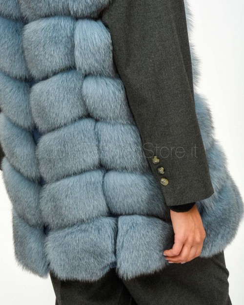 Frame Pelliccia Gilet Volpe Medio con Cappuccio Carta da Zucchero  329502 CDZ