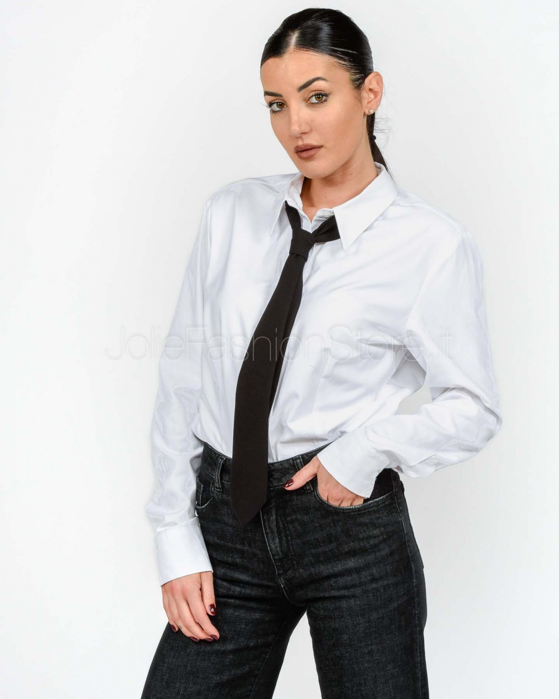 Patrizia Pepe Cravatta in Twill di Cotone Stretch Nero  5F0008 A498 K103