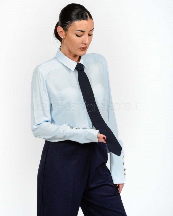 Patrizia Pepe Cravatta in Twill di Cotone Stretch Blu Navy  5F0008 A498 C382