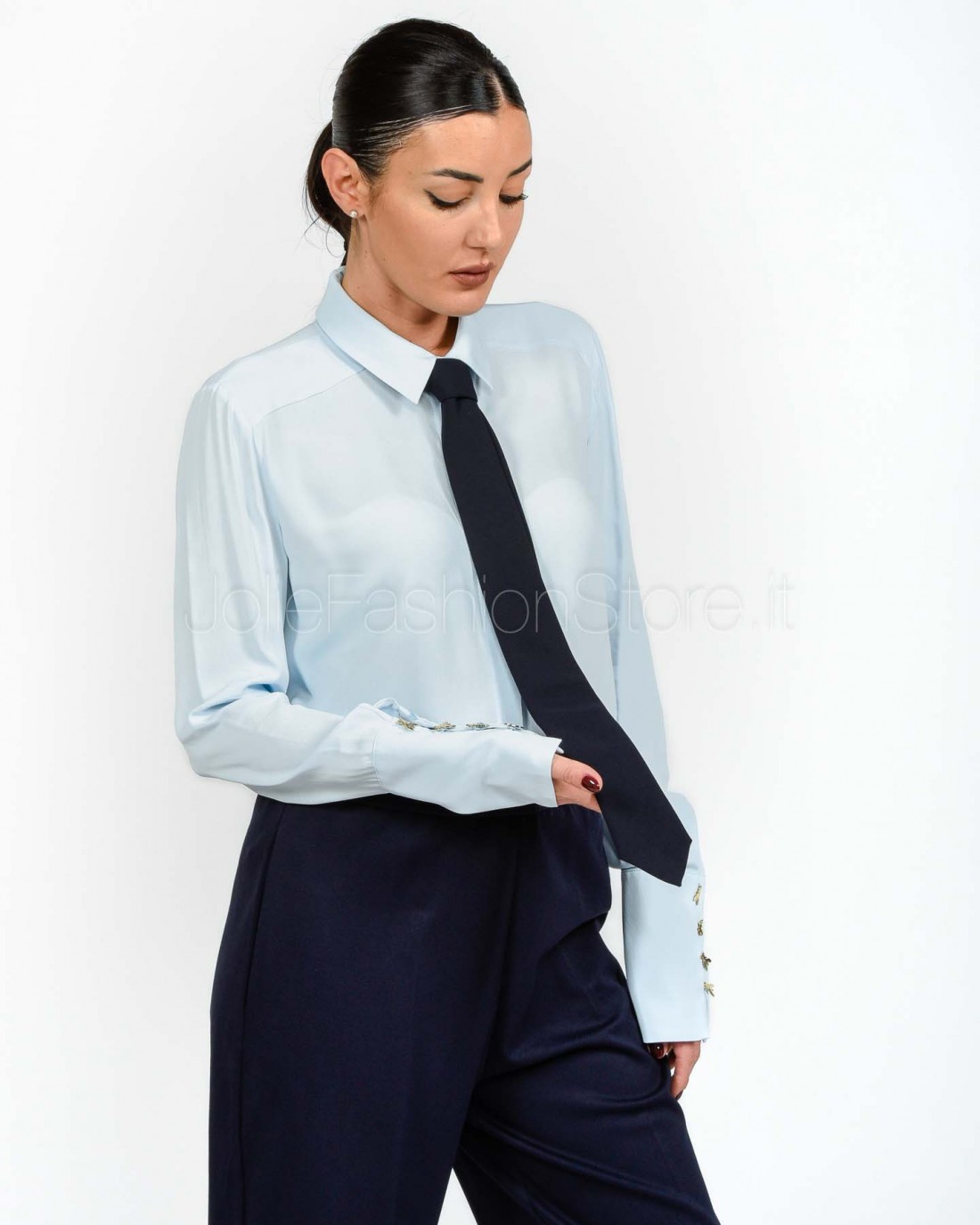 Patrizia Pepe Cravatta in Twill di Cotone Stretch Blu Navy  5F0008 A498 C382