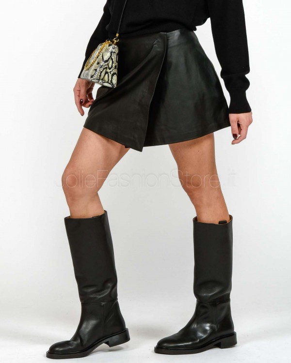 Solo Tre Gonna Mini in Vera Pelle Nero  M1F0108 NERO