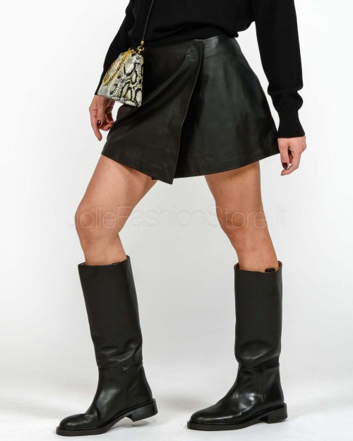 Solo Tre Gonna Mini in Vera Pelle Nero