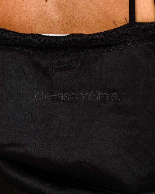 Grace & Mila Canotta in Raso e Pizzo Nero  TREFLE NOIR