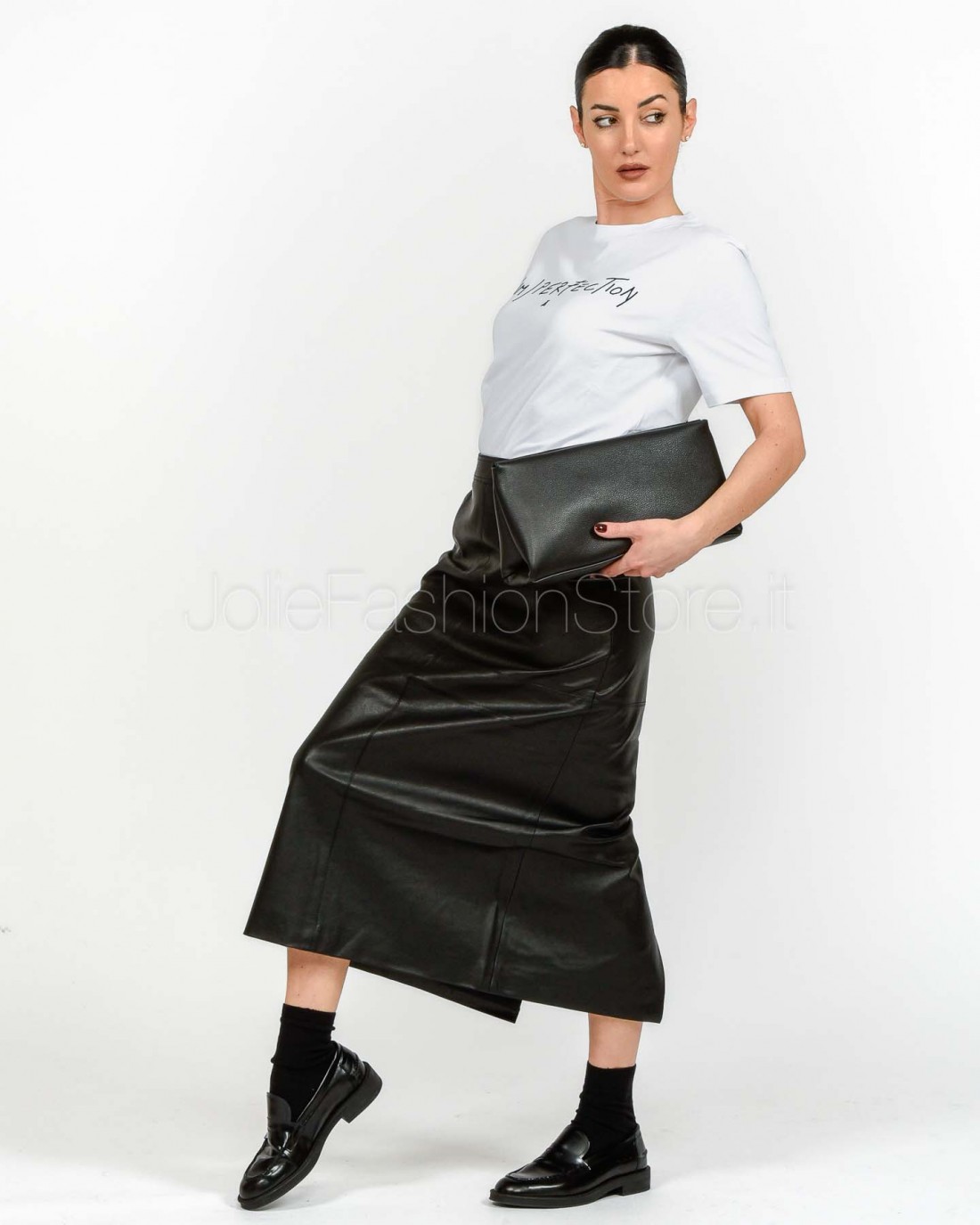 Grace & Mila Gonna Midi in Ecopelle Nero