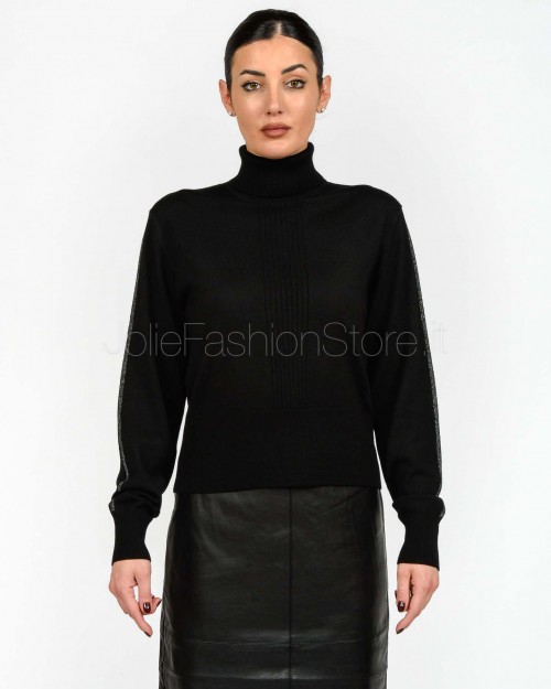 Patrizia Pepe Maglia Collo Alto Banda Lurex Nero  2K0340 KM36 K103