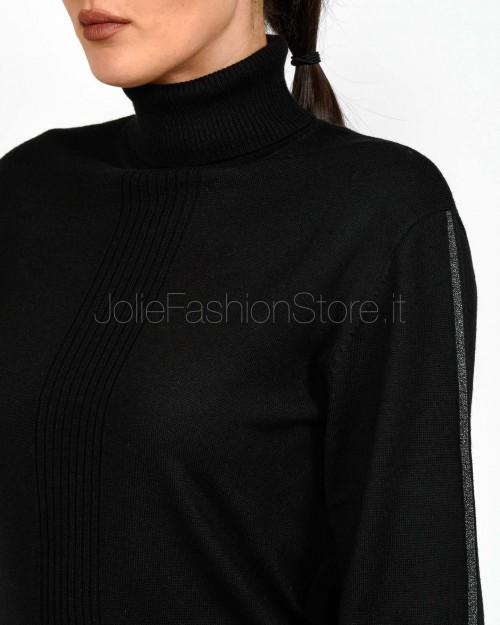 Patrizia Pepe Maglia Collo Alto Banda Lurex Nero  2K0340 KM36 K103